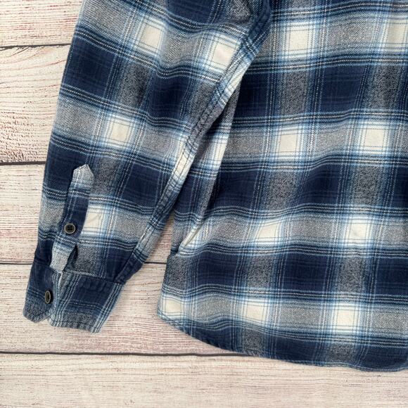 Jachs Button Down Flannel Shirt Mens XL Blue White Long Sleeve 2 Pocket - Picture 13 of 14
